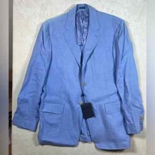 NWT Polo Ralph Lauren L Made in Italy 100 Linen Sport Coat Surgeon Cuff Blue