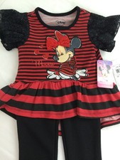 Girls Disney Minnie Mouse 2 Piece Set Outfit Short Sleeve Top Long Pants Sz 4