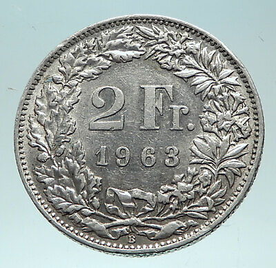 2365.　銀貨　美品　1963年　ヘルヴェティア像　2フラン 1963 SWITZERLAND - SILVER 2 Francs Coin HELVETIA Symbolizes