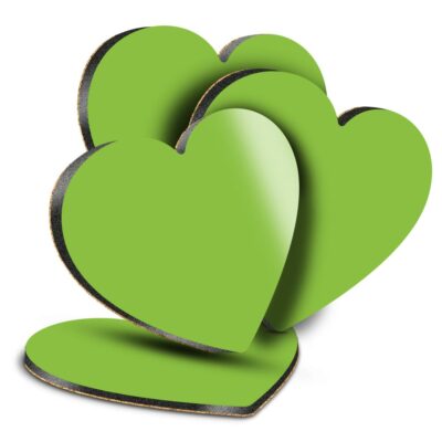 4x Heart MDF Coasters - Bright Lime Green Colour Block  #44454