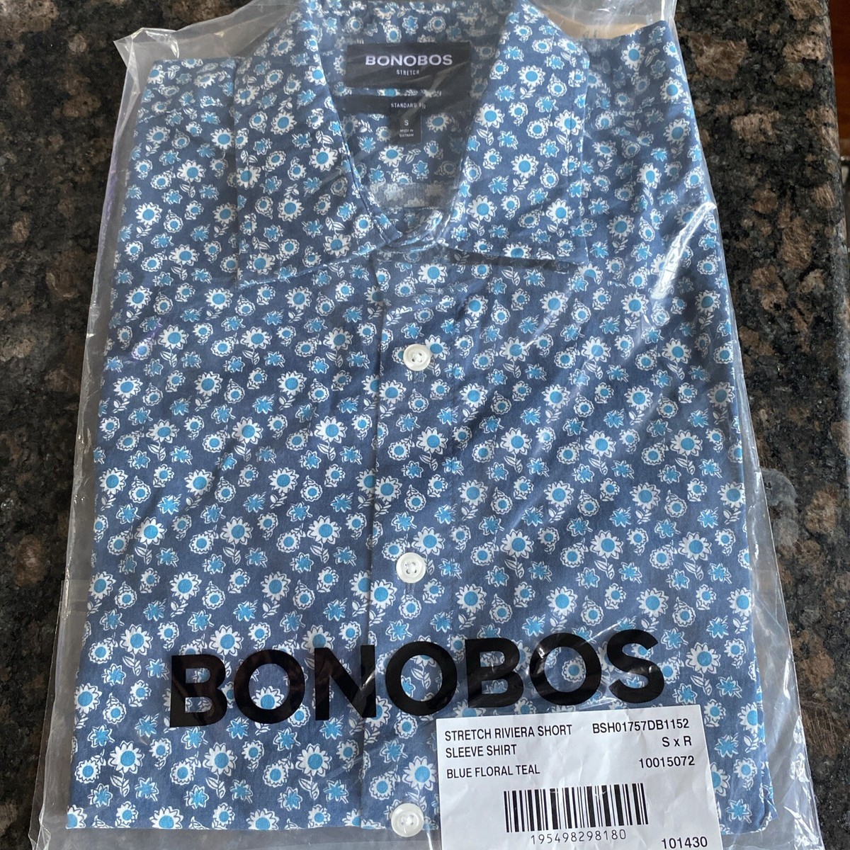 Bonobos Stretch Riviera Short Sleeve Shirt BLUE~Floral Small