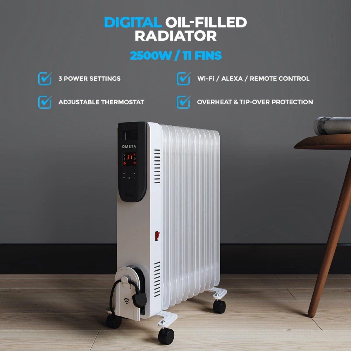 Oil Filled Radiator Heater Portable Electric Heater 11 Fins 2500W Wifi Timer  | eBay
