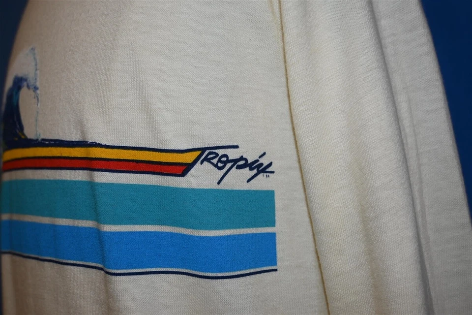 camiseta vintage anos 80 SURF WAVE OCEAN STRIPE TROPIX MANGA LONGA DEADSTOCK JUVENIL P - Imagem 3 de 4