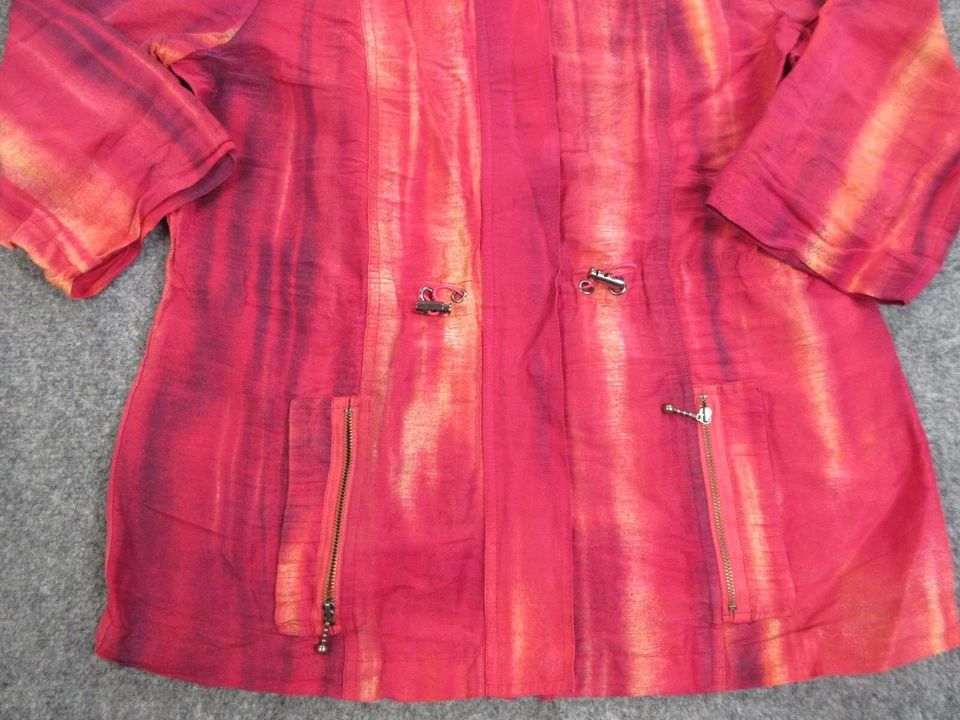 Chicos Jacket Womens Size 1 Red Stripes Roll Tab Sleeve Full Zip Lightweight - Image 2 of 4