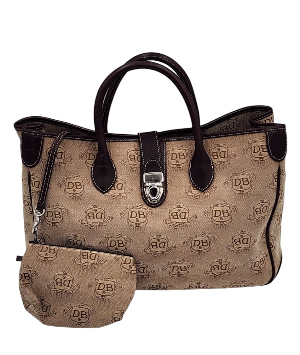 DOONEY & BOURKE Signature Canvas DB Logo Tote Bag Leather Double