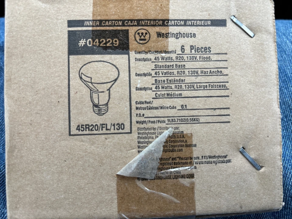 Sealed Box Of 6 WESTINGHOUSE  4229 45W R20 130V Flood Standard Base Light Bulb - Image 2 of 3
