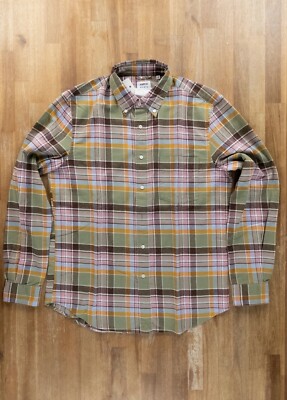 (NO CUSTOMS TAX) ASPESI green & pink plaid check flannel shirt Size 40 / 15.75
