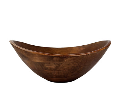 VTG Wooden Bowl Waved Rim Banded Display MCM  Farmhouse Rustic Cottage Core