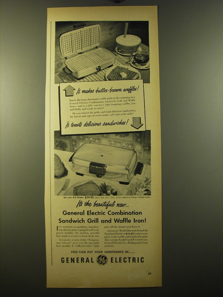 1950 General Electric Sandwich Grill and Waffle Iron Ad - butter-brown ...