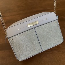 River Island Glitter Crossbody Purse Tassel Charm Light Pink Cream