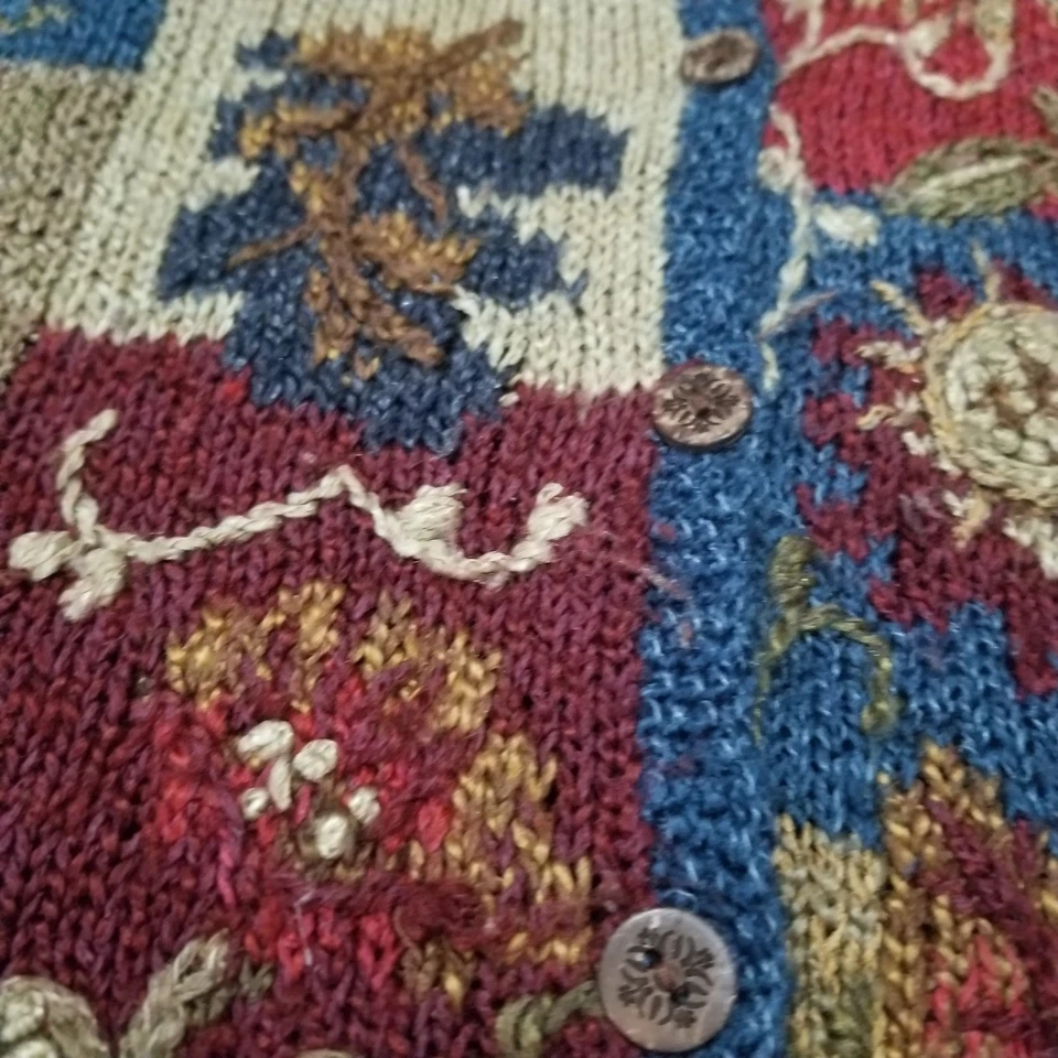 Cárdigan Suéter David Brooks Lana Seda XL Marrón Floral Otoño Casa Boho Foto 2 de 4