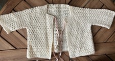 Antique Hand Knit Baby Girl Cardigan Sz 0-3M Beige Estate READ