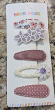 Girls 5 Piece Hand Made 2" Hair Clips Fabric Covered Mauve Flowers