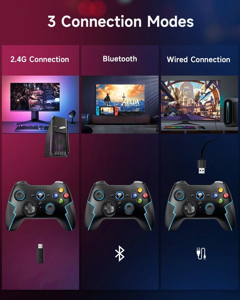 Controller PC Wireless Bluetooth Gamepad Con Trigger Hall E Doppia Vibrazione E - Immagine 2 di 4