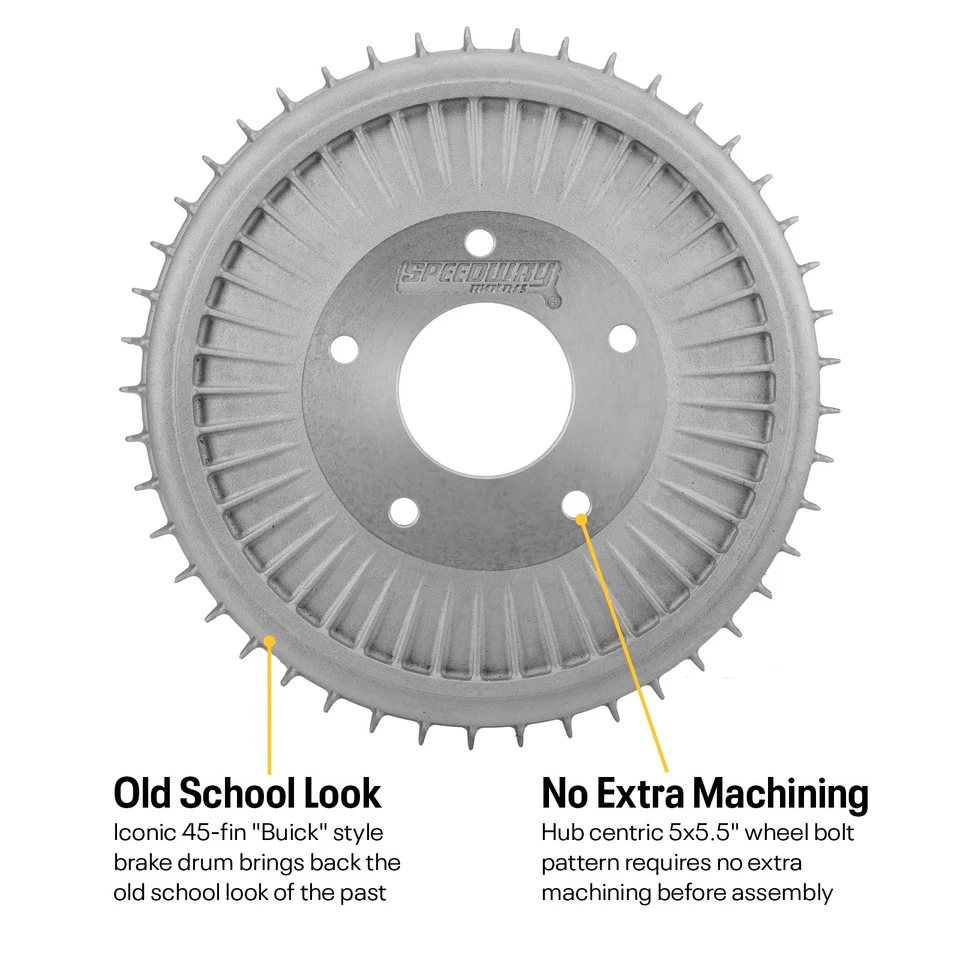 Fits Buick-Style Finned Aluminum Brake Drum for Fits Ford Spindles, 12 x 2 - Изображение 2 из 4