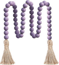 39In Wood Bead Garland, Farmhouse Beads with Tassels, Purple