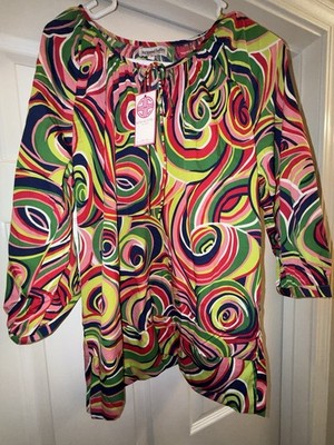Buckhead Bettie s Abstract Swirl Print Tunic Blouse Multicolor Boho Women s Med