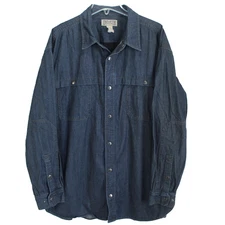 Duluth Trading Co Denim Shirt Mens 2XLT Dark Wash Blue Long Sleeve Snap Front