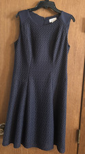Ann Taylor LOFT Navy Blue Textured Flare Career Business Dress Size 2