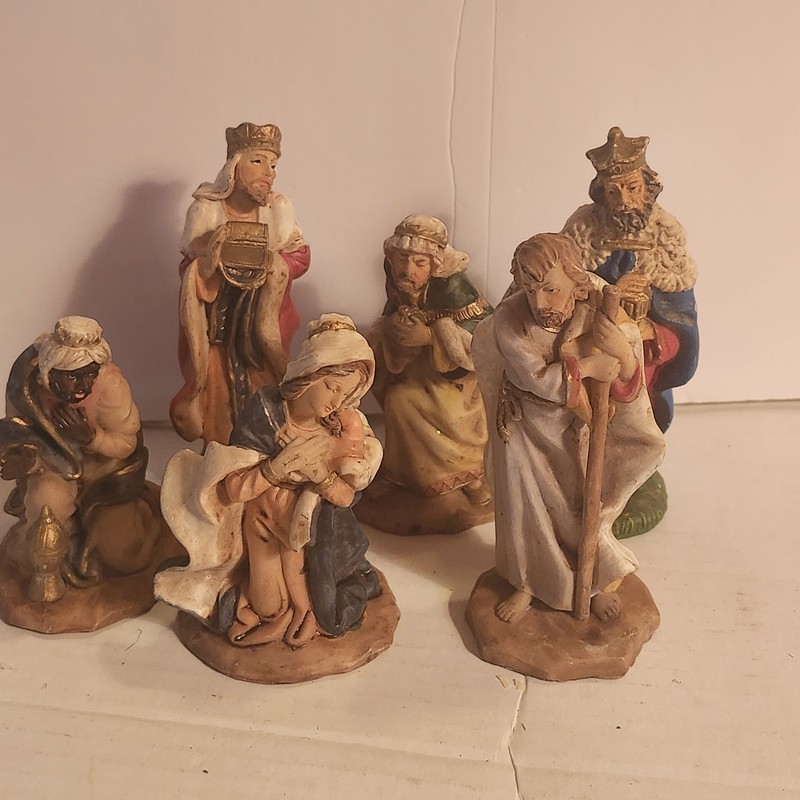 Vintage Resin Nativity Scene Hand Painted 6 Pieces