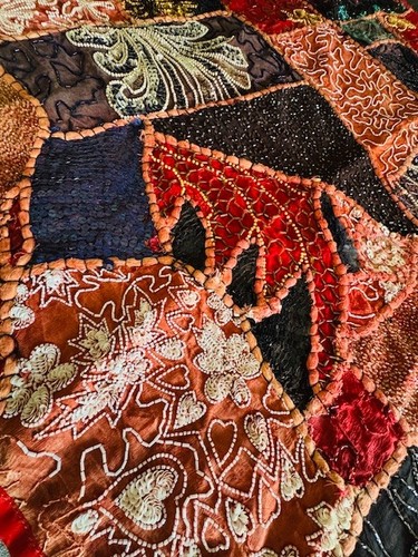 Indian BEADED SEQUIN X Large SARI RUNNER DECOR TAPESTRY WALL HANGING Throw Red - Picture 19 of 23