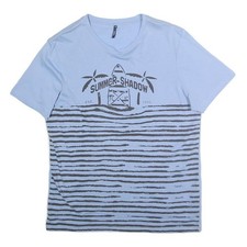 BAKERS Mens Blue Summer Shadow Graphic T-Shirt XL Short Sleeve Round Neck Casual