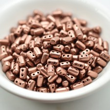 3x5mm Rulla, Matte Metallic Bronze Copper, 2-Hole, 50 Beads, Czech Glass