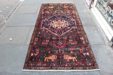 Vintage Hand Made Traditional Oriental Wool Black Blue Large Rug 242x110cm