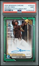 2024 BOWMAN CHROME PRSPCT AUTOS GREEN REFRACTOR #CPALD LEO DE VRIES 28/99 PSA 9