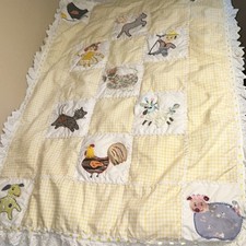 Yellow White Gingham Patchwork Quilted Farm Theme Crib Quilt