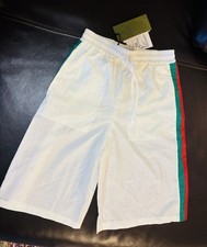 GUCCI Women's Bermuda Technical Nylon Shorts w/ Web Stripe, Off White, XS
