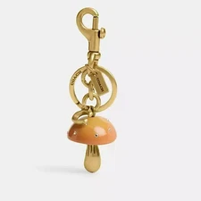 Coach 3D Mushroom Charm Keychain Key Fob Brass Mustard Yellow Orange NEW - CZ123