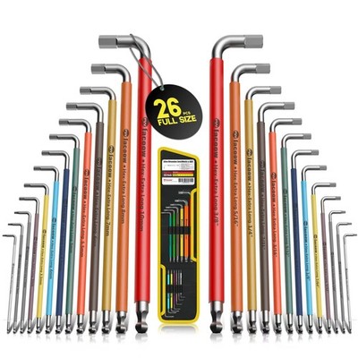 Facoow 26pcs Allen Wrench Set SAE Metric Hex Key Extra Long Ball End
