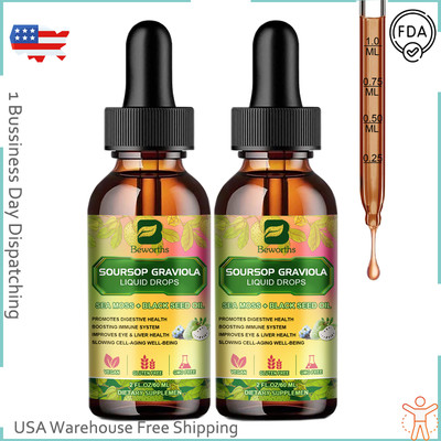 2x Soursop Graviola Extract Vegan Liquid Drop Plus Sea Moss Balck Seed Oil 60ML