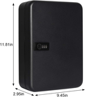 Black metal wall mount key storage box with two front dials and one side handle, 48 inches tall by 9.45in wide.