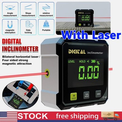 360° Magnetic Digital Angle Gauge Finder With Laser Inclinometer Level Meter KU