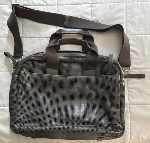 Authentic HUGO BOSS Black Leather Shoulder Bag w matching Laptop Sleeve