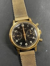 Rare Vintage Leonidas Big Eye Chronograph Gilt Dial Landeron 248