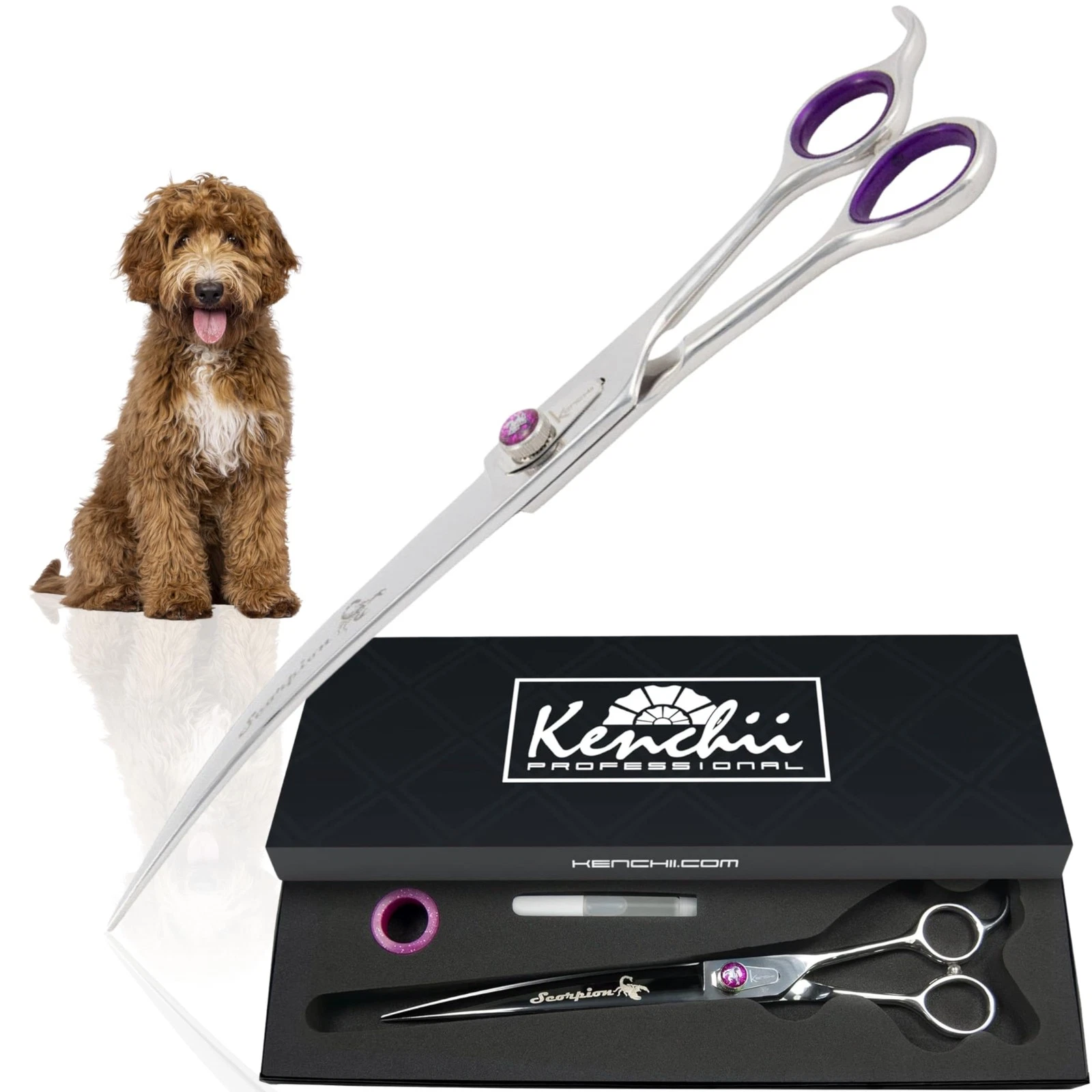 Kenchii Scorpion Dog Grooming Scissors, 9 Inch Curved Shears, Dog Scissors fo...