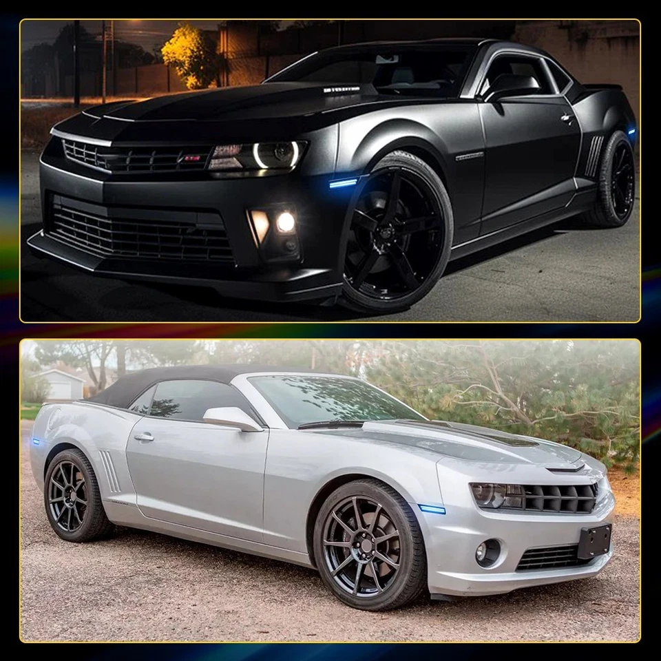 For 10-15 Chevy Camaro SS Style F+R Reflector Blue LED Side Marker Light 1-10Set - Image 3 of 4