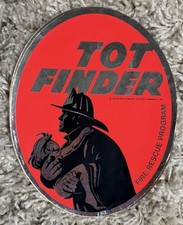 Vintage 1972 Tot Finder Fire Rescue Program Window Sticker Decal Fireman NOS