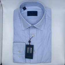 NEW David Donahue Dress Shirt Mens 15.5 34/35 Sky Blue Micro Pattern Long Sleeve