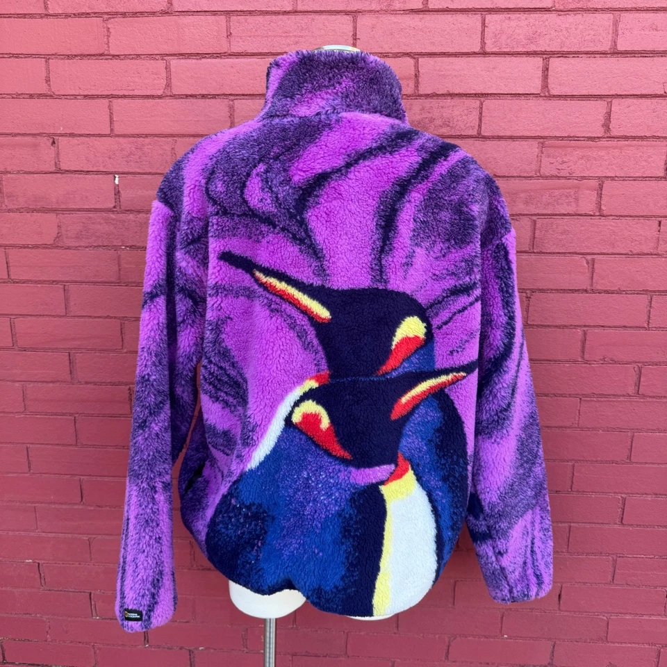 National Geographic Fleece Penguin Quarter Zip Pullover Purple Cozy Animal Gorp - Image 4 of 4