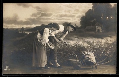 When the Grain Matures, Farmers Working in Fields, Agriculture, Postcard 
