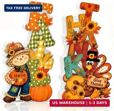 Fall Thanksgiving Table Decor 2 PCS Wooden Fall Scarecrow Turkey Decor