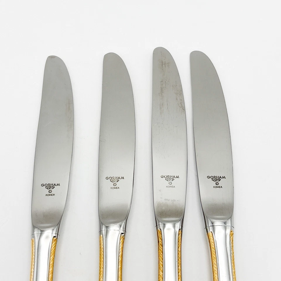 Gorham Stainless Golden Ribbon Edge 20 Pc Set | 4 Place Settings [some damage] - Image 4 of 4