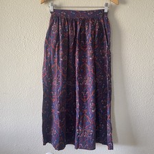 Vtg 90s Floral Midi Long Skirt Women  s 6 Navy Medallion Flowy Boho Garden Fairy