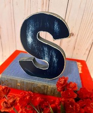 Wooden Letter S in Navy Blue Free Standing Letter Distressed Letter 5 Inches