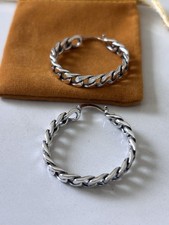 Sterling Silver 925 Chunky Chain Hoop EarringsHuggie Style Cuban Link