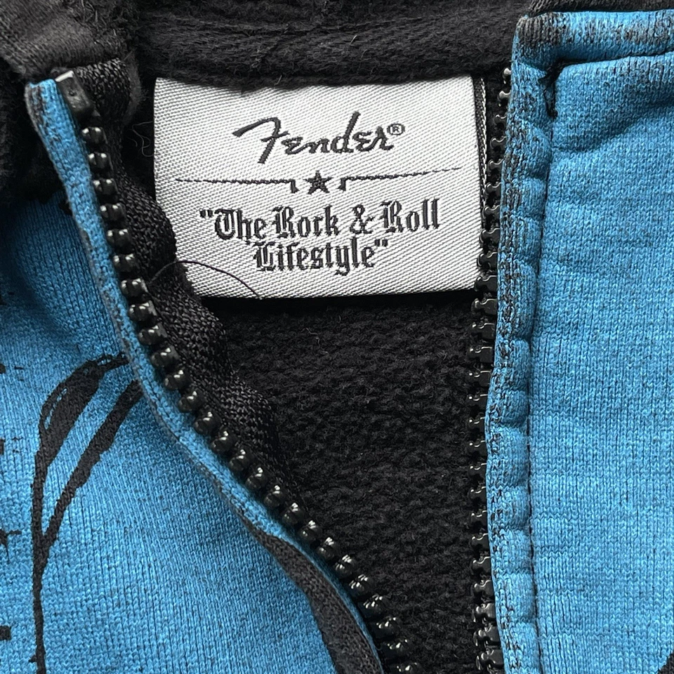 Sudadera con Capucha Fender Cremallera Completa Para Hombre Azul Medio Negro Rock n Roll Guitars Foto 2 de 4